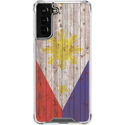Philippines Flag Dark Wood Galaxy S22 Plus Clear Case